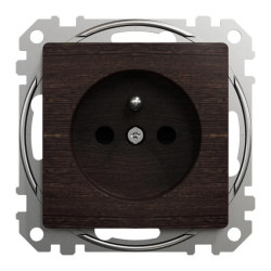 Gniazdo zasilające 2P+PE z przesł torów pr, zac bezgw, wenge efekt drewna Sedna Design i Elements SDD181012