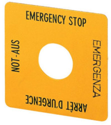 Label, square 50 x 50 mm, DE, EN, FR, IT, for emergency stop pushbutton, 058874