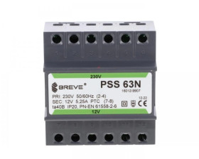 Transformator 1-fazowy modułowy bezpieczeństwa PSS 63N 230/ 12V 5,25A, na szynę DIN, IP20, Ta 40, 16012-9907