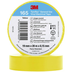 3M 165YL5E Temflex&#x2122; 165 Electrical Tape Yellow 20 m x 19 mm 1 pc