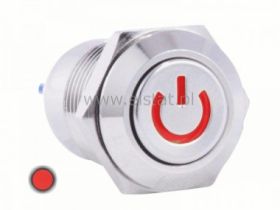 Przycisk wandal. chwil. płaski 12mm czerw. POWER