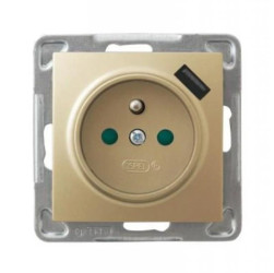Gniazdo pojedyncze z uziemieniem z przesłonami torów prądowych, z ładowarką USB GP-1YZPUSB/m/28
