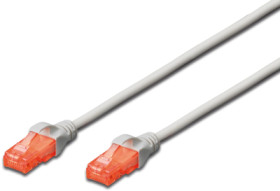 Patch cable, RJ45 plug, straight to RJ45 plug, straight, Cat 6, U/UTP, PVC, 1 m, gray, DK-1612-010