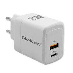 Qoltec Ładowarka sieciowa 35W GaN 5-20V 1.5-3A 1 x USB-C PD 1 x USB QC 3.0 Biała