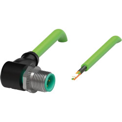 Patch cable, UV resistant, M12-plug, angled to open end, Cat 5/Cat 5e, PUR, 10 m, green, 70164937