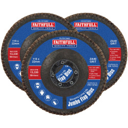 Faithfull FAIFD11540Z3 Zirconia Abrasive Jumbo Flap Disc 115 x 22mm 40 Grit 3Pk