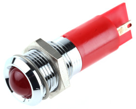 Lampka kontrolna do montażu panelowego 24V ac, czerwona 14mm LED Chrom Końcówka lutownicza RS PRO