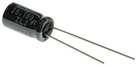 Kondensator 100μF 35V dc Radialny, Otwór przelotowy Rubycon roztaw: 2.5mm 6.3 (Dia.) x 11mm