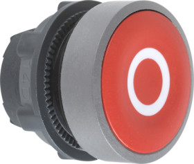 Pushbutton, labeled O, unlit, groping, waistband round, red, front ring light gray, mounting Ø 22 mm, ZB5AA432C0