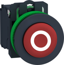 Pushbutton, labeled O, unlit, groping, 1 Form B (N/C), waistband round, red, front ring dark gray, mounting Ø 30.5 mm, XB5FL4322