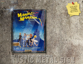 Rustic Amiga, PC DOS Game Maniac Mansion Box Artwork Metal Sign [668]