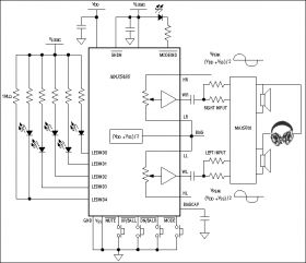 MAX5486 Stereo Volume Control with Pushbutton Interface