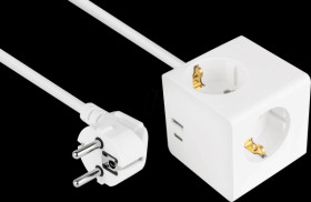 SW01-W030 Socket cube, 3m, 3x safety socket, USB-C and USB-A socket, white