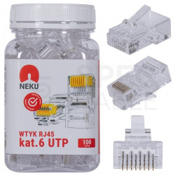 Wtyk modularny RJ45 8P8C kat.6 nieekranowany UTP uniwersalny drut linka NEKU opakowanie SŁOIK 100szt.