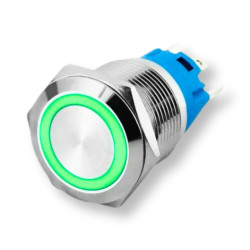 Self Locking Ring 16mm metal 12-24V green LED backlit switch