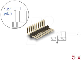 66689 Pin header 10 pin, pitch 1.27 mm, 1-row, angled, 5 pieces