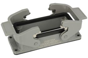 Obudowa złącza; Han B; 09300160301; 16B; metal; proste; na panel; z 2 klamrami; niska konstrukcja; srebrny; IP65; Harting; RoHS