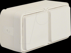 47753522 Steckdose 2fach waag. m. Klappd. AP, 4 Schieber, W.1,polarweiß