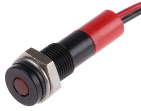 Lampka kontrolna do montażu panelowego 12V dc, czerwona 6mm LED Wyprowadzenia RS PRO