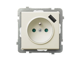 SONATA Gniazdo pojedyncze z uziemieniem z przesłonami torów prądowych z ładowarką USB ecru GP-1RZPUSB/m/27 OSPEL