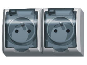 FALA Gniazdo podwójne z uziemieniem natynkowe IP44 z klapką białe GNH-2HZ/00/d OSPEL