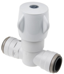 Zawór odcinający, Acetal, 1: Dopasowanie na wcisk żeńskie 22 mm - 22mm, 2: Dopasowanie na wcisk żeńskie 22 mm - 22mm,