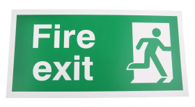 Znak wyjścia, Tworzywo sztuczne, Zielony/biały, Fire Exit, Angielski, Opis: WYJŚCIE POŻAROWE