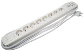 5m Przedłużacz 1,5 mm² 8 gniazda 250 V Typ F, niemieckie Schuko Biały Schuko Tak Listwa z gniazdami