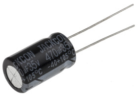 Kondensator 470μF 35V dc Radialny, Otwór przelotowy RS PRO roztaw: 5mm 10 (Dia.) x 17mm