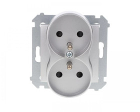 Simon 54 Nature Gniazdo podwójne z/u 16A 250V z przesłonami do ramek srebrne DGZ2MZN.01/43