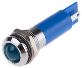 Lampka kontrolna do montażu panelowego 12V ac/dc, niebieska 12mm LED Chrom Końcówka lutownicza RS PRO