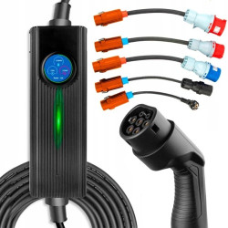 Przenośna ładowarka 3-fazowa do samochodu elektrycznego 5m, ekran dotykowy, 6 adapterów Extralink BS-PCD050 32A 16kW 3F Schuko