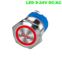 Włącznik hermetyczny "STOP" monostabilny 22 mm LED 9-24V