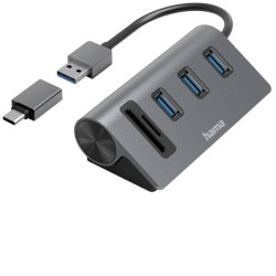 Hama 200140 USB 3.0 hub with 5 ports SD card reader and USB C connector Grey