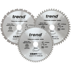 Trend CSB/CC216/3PK CraftPro Mitre Saw Blade 216 x 30mm x 24T/48T/60T (Pack 3)