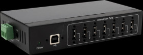 EX-11217HMVS USB 2.0 seven-port industrial hub, 15-kV ESD, table, wall, DIN r