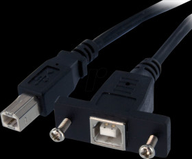 USBPNLBFBM3 USB 2.0 Cable, USB-B Plug to Socket, Screw-on, 90 cm