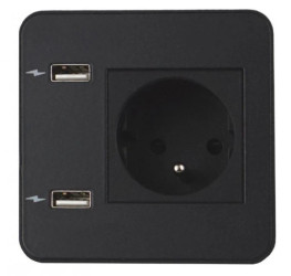 SOURCE gniazdo B/B 1xUTE ład. USB A/A 12W przewód 2m z wtyczką czarny 8156