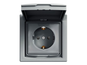 ASFORA Gniazdo pojedyncze z uziemieniem schuko z przesłonami z klapką IP44 stal z ramką EPH3100362 SCHNEIDER ELECTRIC