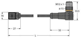 Turck 6606877 Złącze zaworowe VC8S22-T80E-0.6-WSC5.31T/TXL, C standard, styki: 3, 24 V, 1 szt.