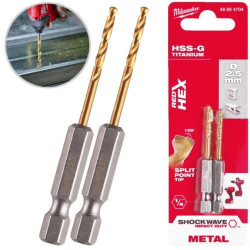 Wiertła do metalu HSS-G TiN walcowane 2,5x19/62mm Zestaw 2szt RED HEX SHOCKWAVE MILWAUKEE