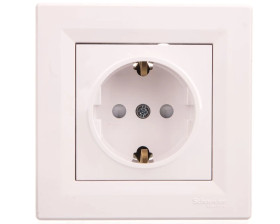 Gniazdo pojedyncze Asfora SCHUKO z przesłonami białe z ramką EPH2900221