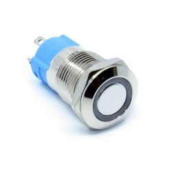 Wodoodporny, okrągły przycisk chwilowy z podświetleniem LED, 12mm (biały)