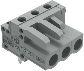 Socket header, 3 pole, pitch 5 mm, angled, gray, 232-233