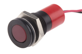 Lampka kontrolna do montażu panelowego 24V dc, czerwona 14mm LED Wyprowadzenia RS PRO
