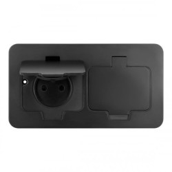 Hermetyczne gniazdo elektryczne podwójne, prostokątne, IP55, czarne,OR-GM-9047/B