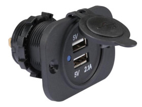 Velleman Built-in USB charger with 2 ports and splash-proof cover – 12–24 V to 5 V/2.1 A