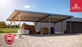 Wiata fotowoltaiczna IMPACT/V3/rozstaw 5.0/układ 3x10 (30 paneli)/uszczelniony dach srebrny