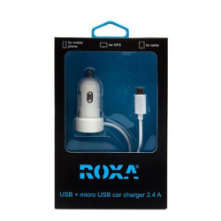 ładowarka USB samochodowa Roxa kabel micro USB + gniazdo USB 2,4A