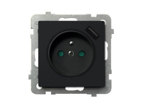 SONATA Gniazdo pojedyncze z uziemieniem z przesłonami z ładowarką USB 5V/2,1A czarny metalik USB GP-1RZPUSB/m/33 OSPEL